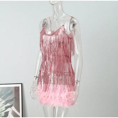 Funki Findz | Dresses | Women's Sequin Feather Fringe Dress