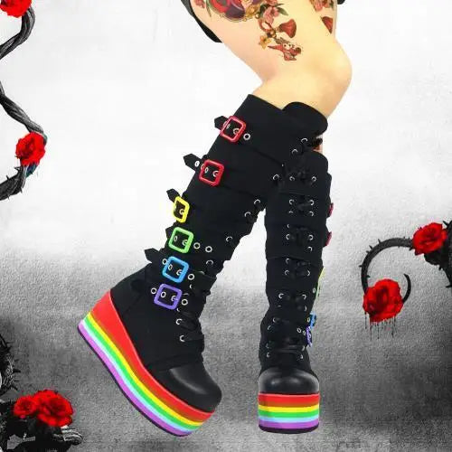 Funki Findz | Boots | Women's Gothic Rainbow Platform Boots