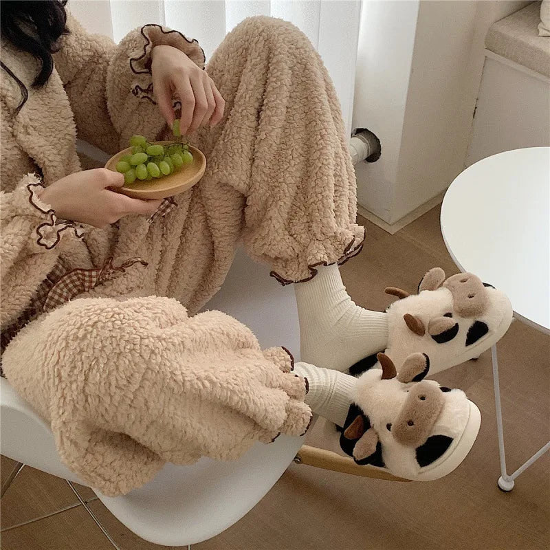 Funki Findz | Shoes | Women's Cute Plush Warm Cow Slippers