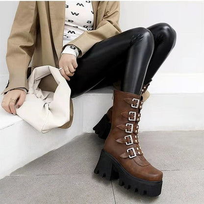 Funki Findz | Boots | Women's Chunky Mid-Calf Buckle Boot