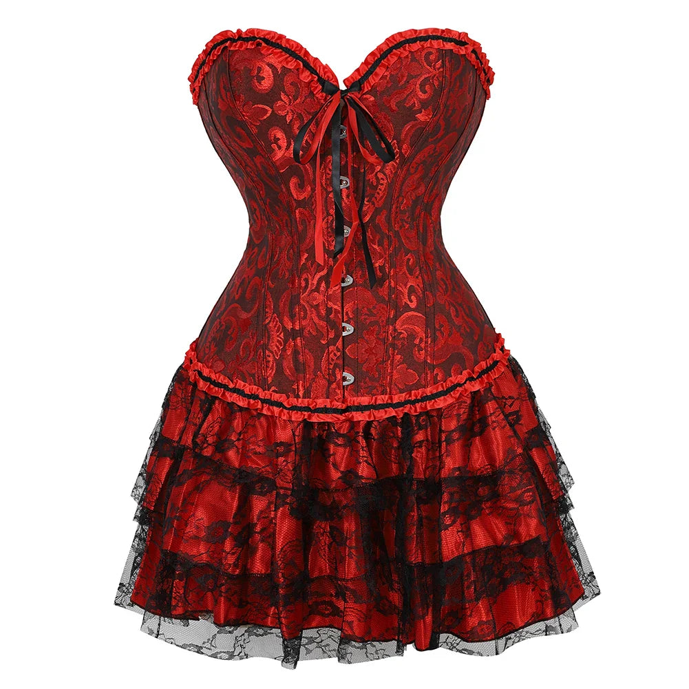 Funki Findz | Dresses | Women's Gothic Satin Lace Corset Dress