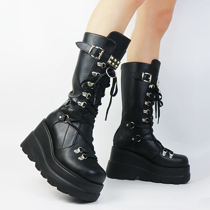 Funki Findz | Boots | Women's Punk High Platform Wedge Boots