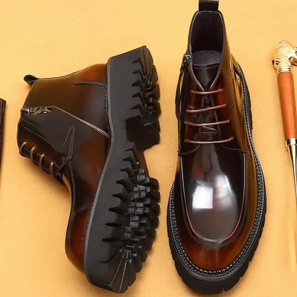 Funki Findz | Boots | Men's Leather Chunky Heel Dress Boots