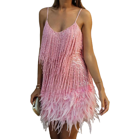 Funki Findz | Dresses | Women's Sequin Feather Fringe Dress