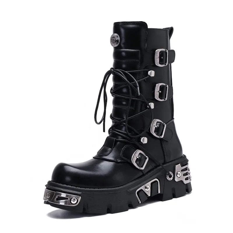 Funki Findz | Boots | Women's Chunky Heel Buckle Biker Boots