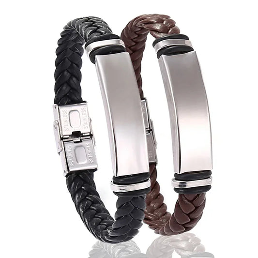 Funki Findz | Bracelets | Unisex Titanium Woven Leather Bracelet