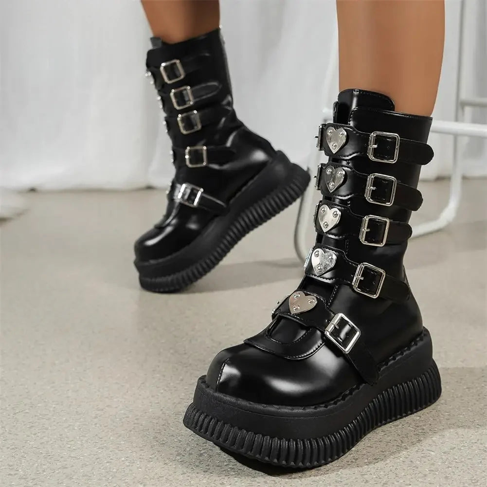 Funki Findz | Boots | Women's Gothic Mid-Calf Platform Boots