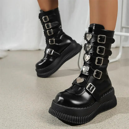 Funki Findz | Boots | Women's Gothic Mid-Calf Platform Boots
