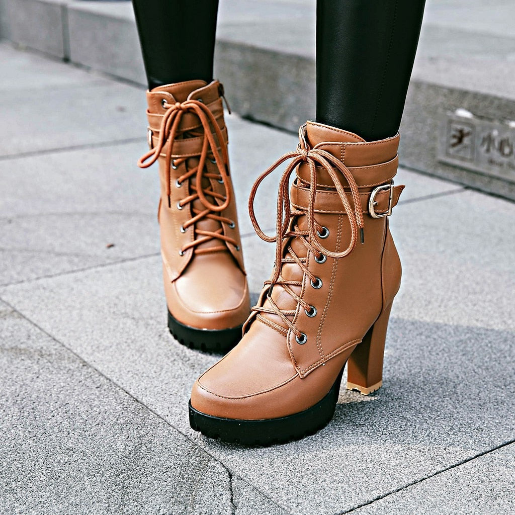 Funki Findz | Boots | Women's Block Heel Buckle Strap Ankle Boots