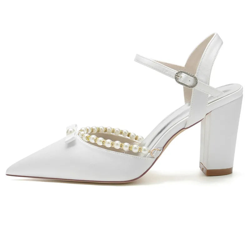 Funki Findz | Shoes | Women's Satin Pearl Wedding Block Heels