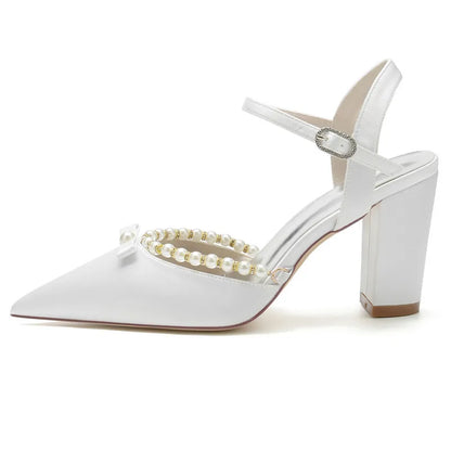 Funki Findz | Shoes | Women's Satin Pearl Wedding Block Heels