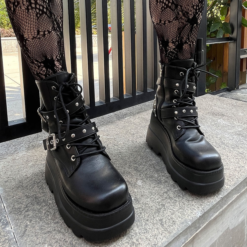 Funki Findz | Boots | Women's Punk Platform Ankle Wedge Boots