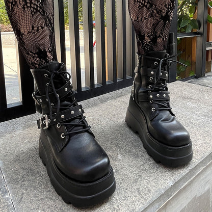 Funki Findz | Boots | Women's Punk Platform Ankle Wedge Boots