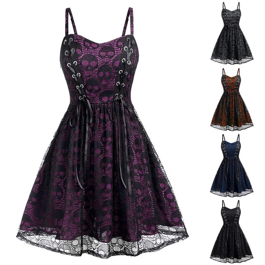 Funki Findz | Dresses | Women's Gothic Skull Lace Mini Dress