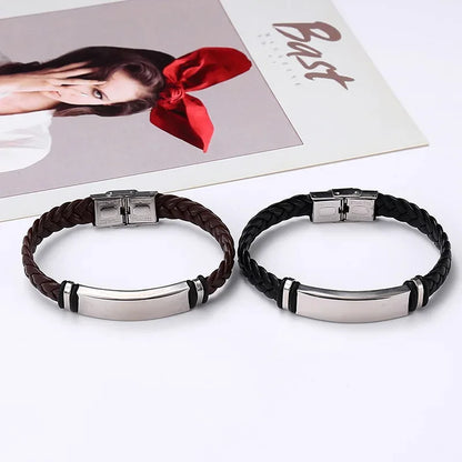 Funki Findz | Bracelets | Unisex Titanium Woven Leather Bracelet