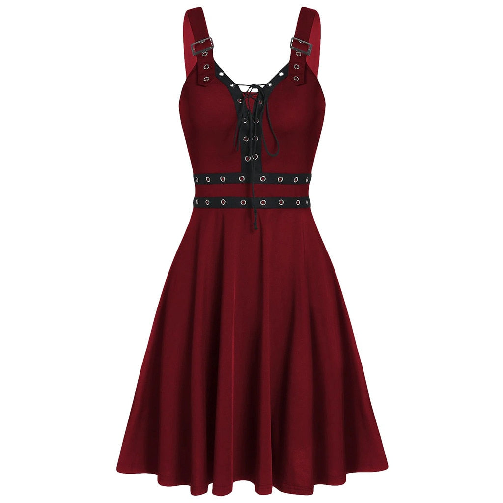 Funki Findz | Dresses | Women's Gothic Lace Up Mini Dress