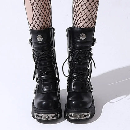 Funki Findz | Boots | Women's Chunky Heel Buckle Biker Boots