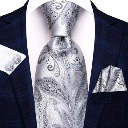 Funki Findz | Neckties | Men's 3pcs White Silk Wedding Tie Sets