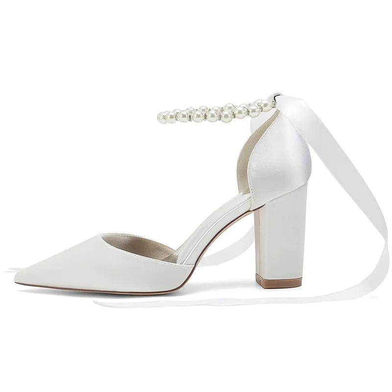 Funki Findz | Shoes | Women's Satin Pearl Ribbon Wedding Shoe