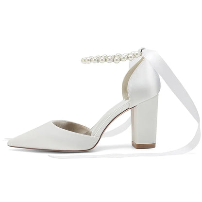 Funki Findz | Shoes | Women's Satin Pearl Ribbon Wedding Shoe