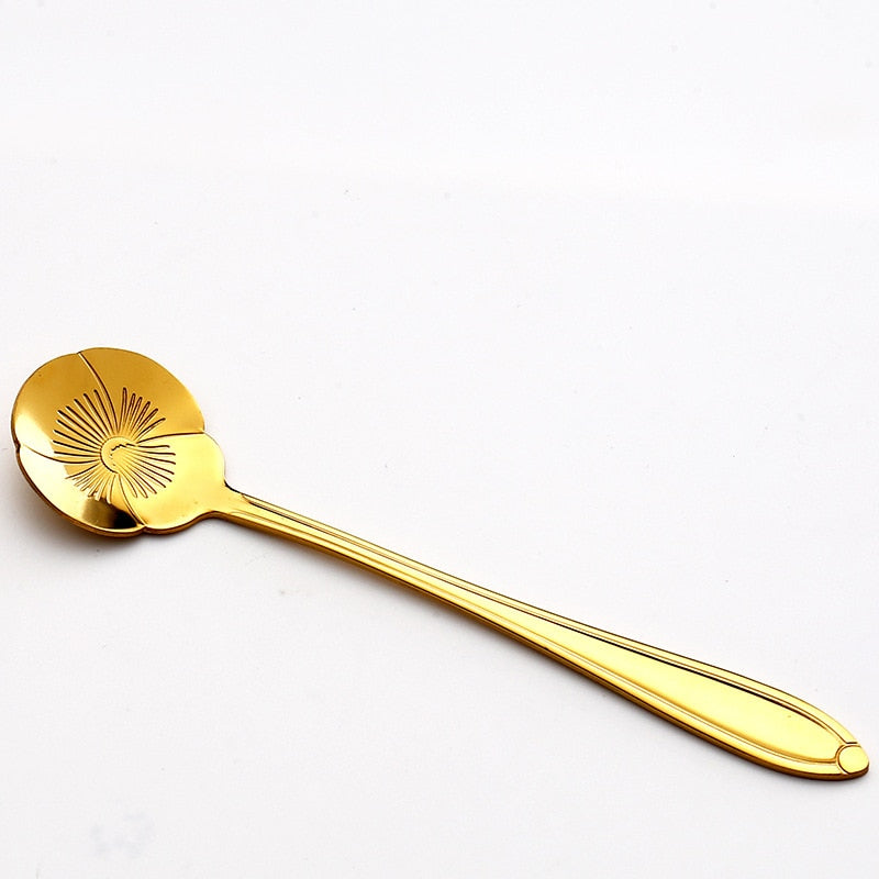 Funki Findz | Spoons | Vintage Gold Flower Coffee Spoons 8 Pcs
