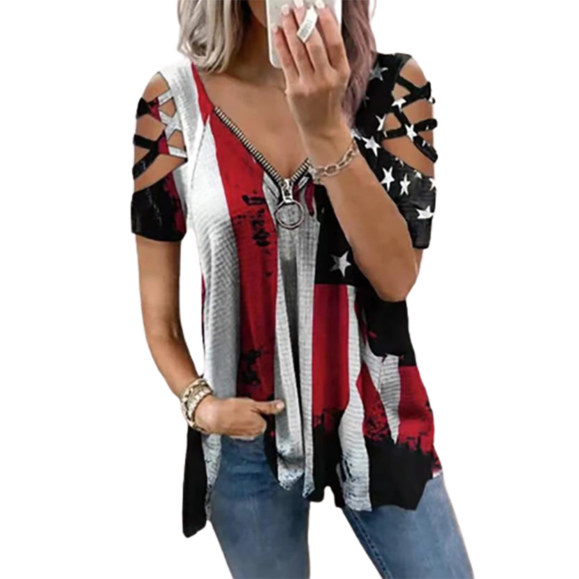 Funki Findz | Shirts | Women's Cross Strap Short Sleeve Zip Shirt