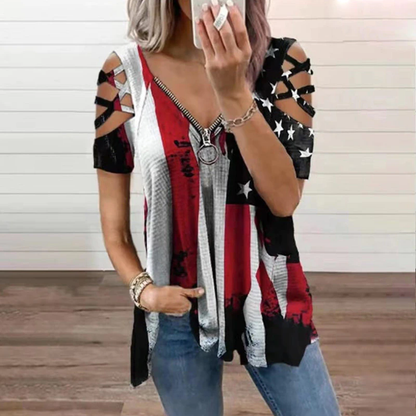 Funki Findz | Shirts | Women's Cross Strap Short Sleeve Zip Shirt