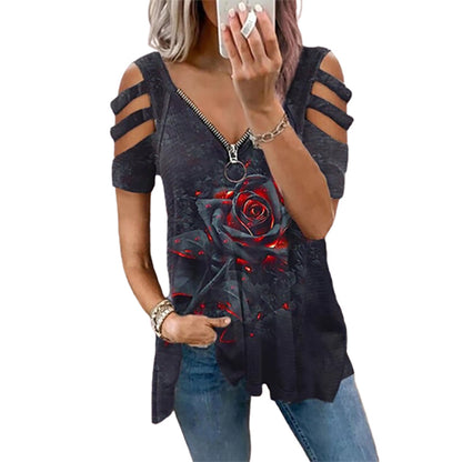 Funki Findz | Shirts | Women's Cross Strap Short Sleeve Zip Shirt