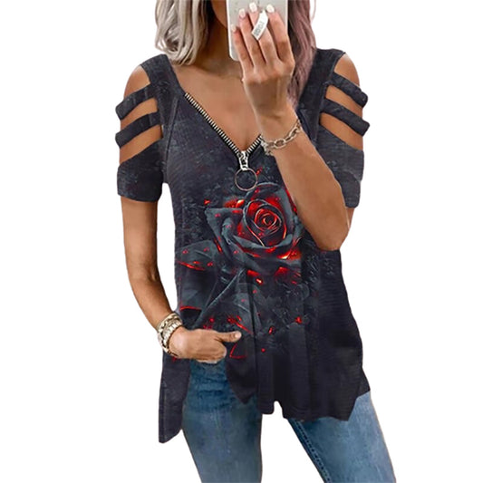 Funki Findz | Shirts | Women's Cross Strap Short Sleeve Zip Shirt