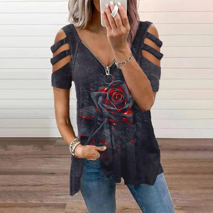 Funki Findz | Shirts | Women's Cross Strap Short Sleeve Zip Shirt