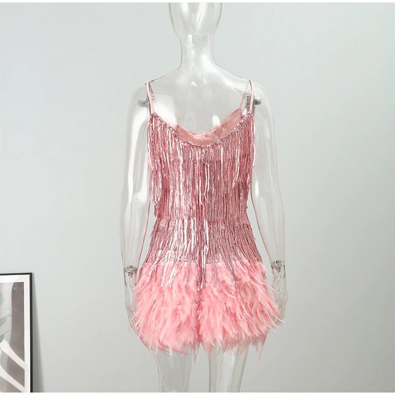 Funki Findz | Dresses | Women's Sequin Feather Fringe Dress