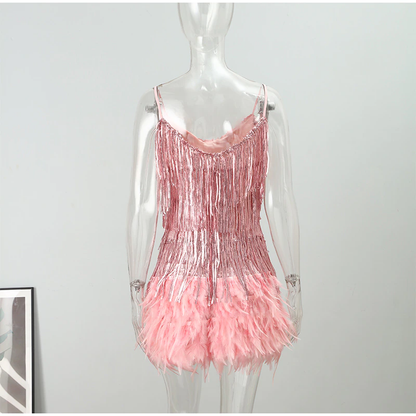 Funki Findz | Dresses | Women's Sequin Feather Fringe Dress