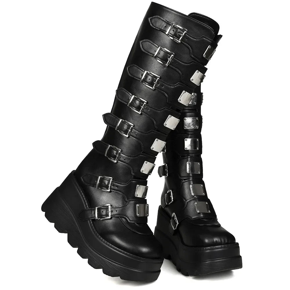 Funki Findz | Boots | Women's Punk Goth Multi Buckle Boots