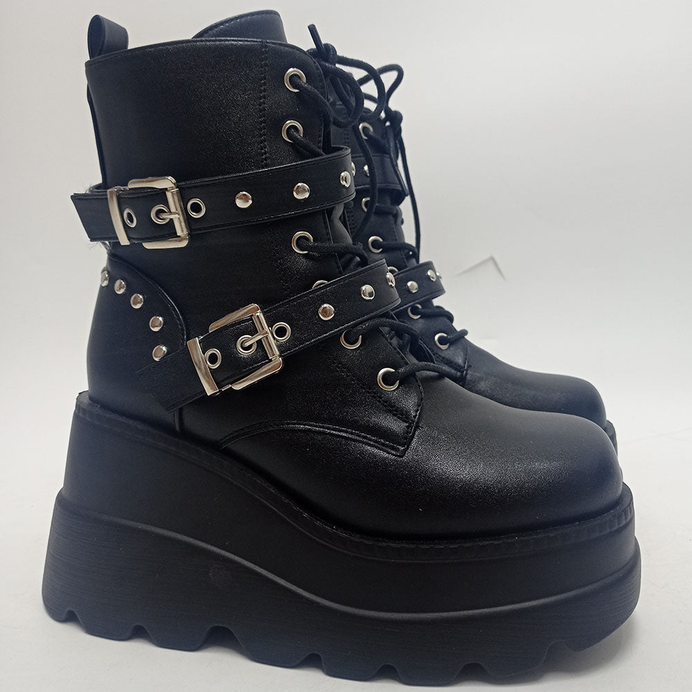 Funki Findz | Boots | Women's Punk Platform Ankle Wedge Boots