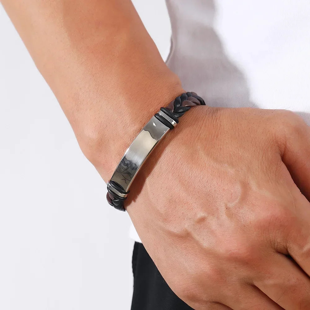 Funki Findz | Bracelets | Unisex Titanium Woven Leather Bracelet