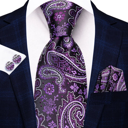 Funki Findz | Neckties | Men's Purple Silk Wedding 3Pcs Tie Set