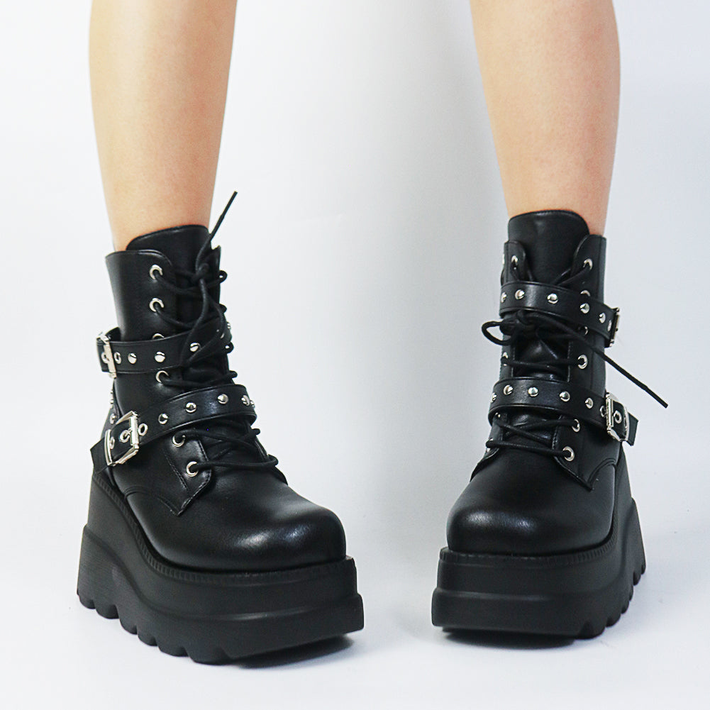 Funki Findz | Boots | Women's Punk Platform Ankle Wedge Boots