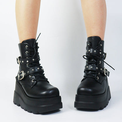 Funki Findz | Boots | Women's Punk Platform Ankle Wedge Boots