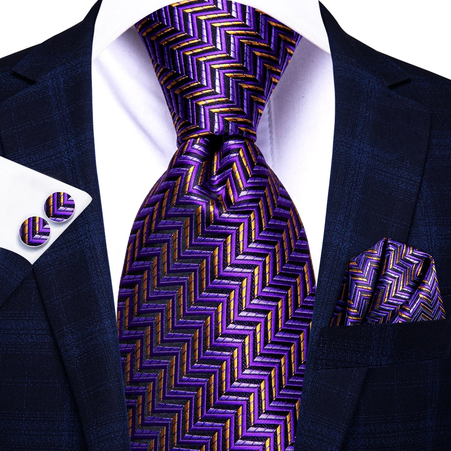 Funki Findz | Neckties | Men's Purple Silk Wedding 3Pcs Tie Set