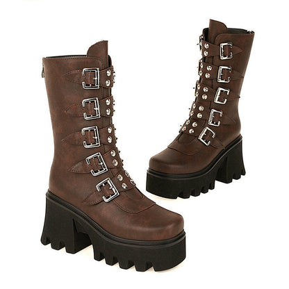 Funki Findz | Boots | Women's Chunky Mid-Calf Buckle Boot