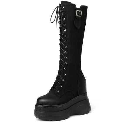 Funki Findz | Boots | Women's Leather Platform Lace Up Wedges