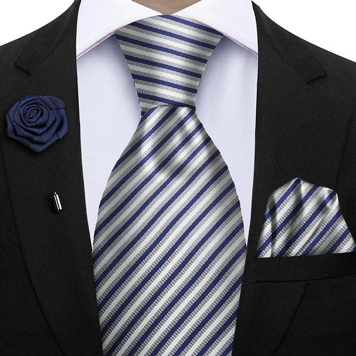 Funki Findz | Neckties | Mens 3Pcs Tie Set | Tie Hanky Corsage