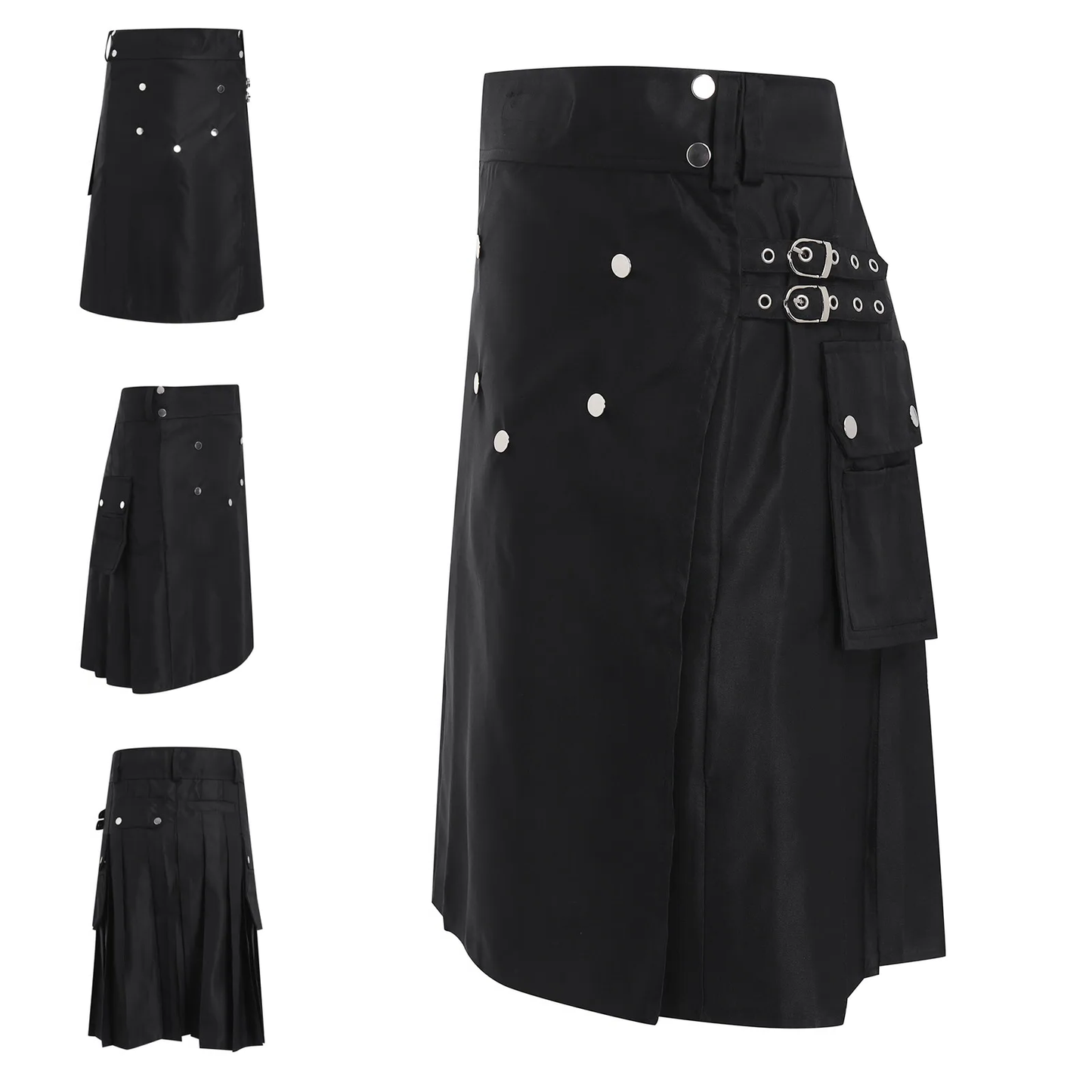 Funki Findz | Skirts | Men's Black Pleated Gothic Kilt | Cargo Skirt