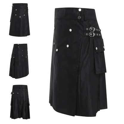 Funki Findz | Skirts | Men's Black Pleated Gothic Kilt | Cargo Skirt