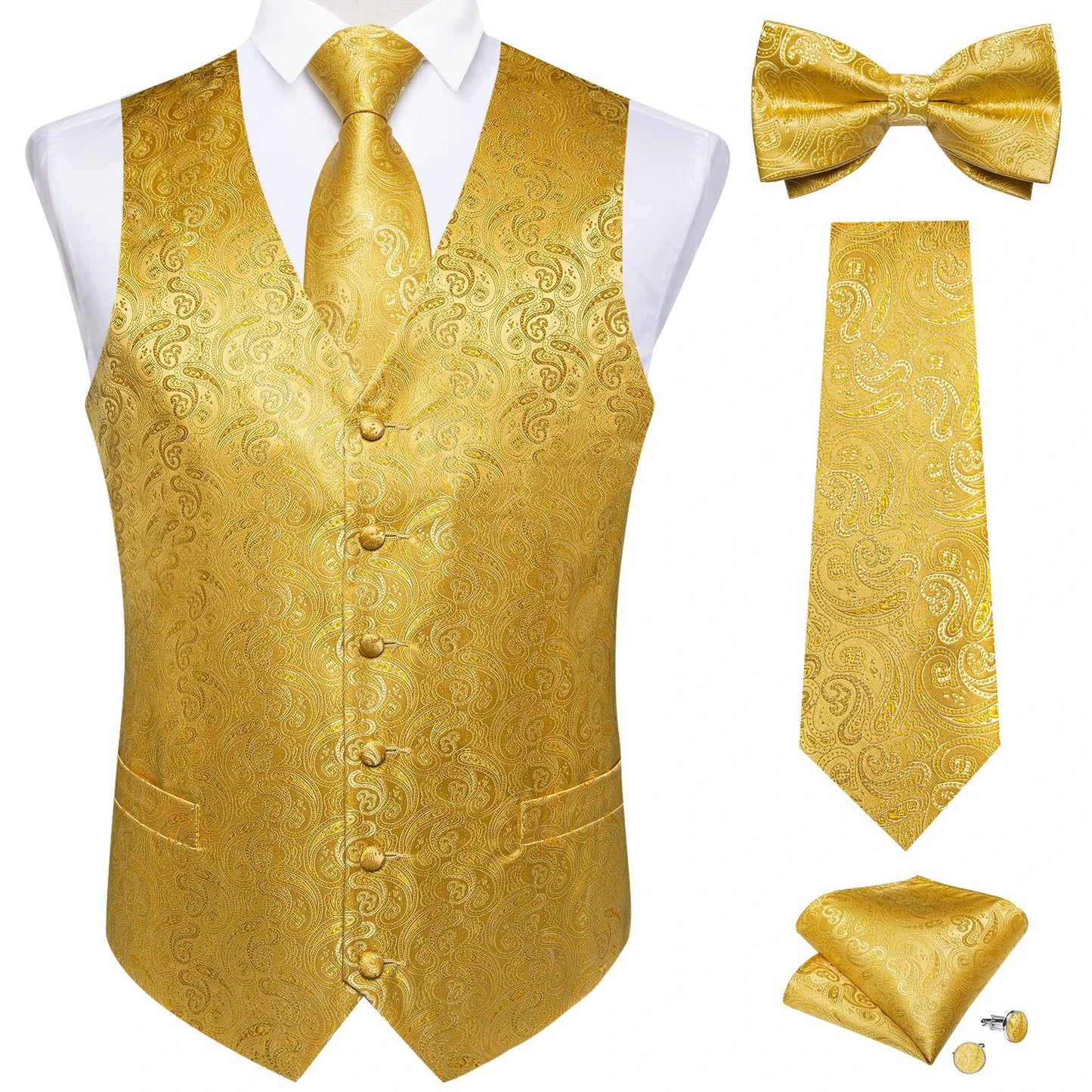 Funki Findz | Vests | Men's Formal 5 Pcs Silk Waistcoat Tie Sets