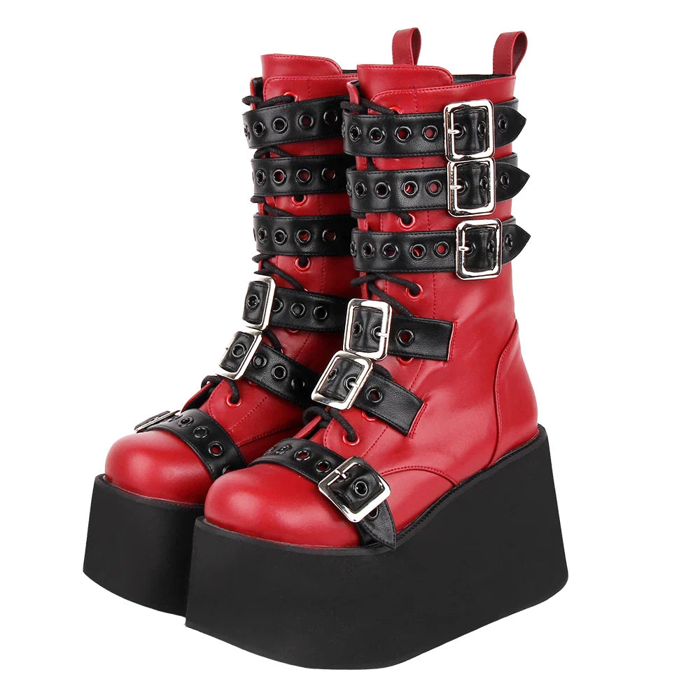 Funki Findz | Boots | Women's Gothic Buckle Strap Biker Boots
