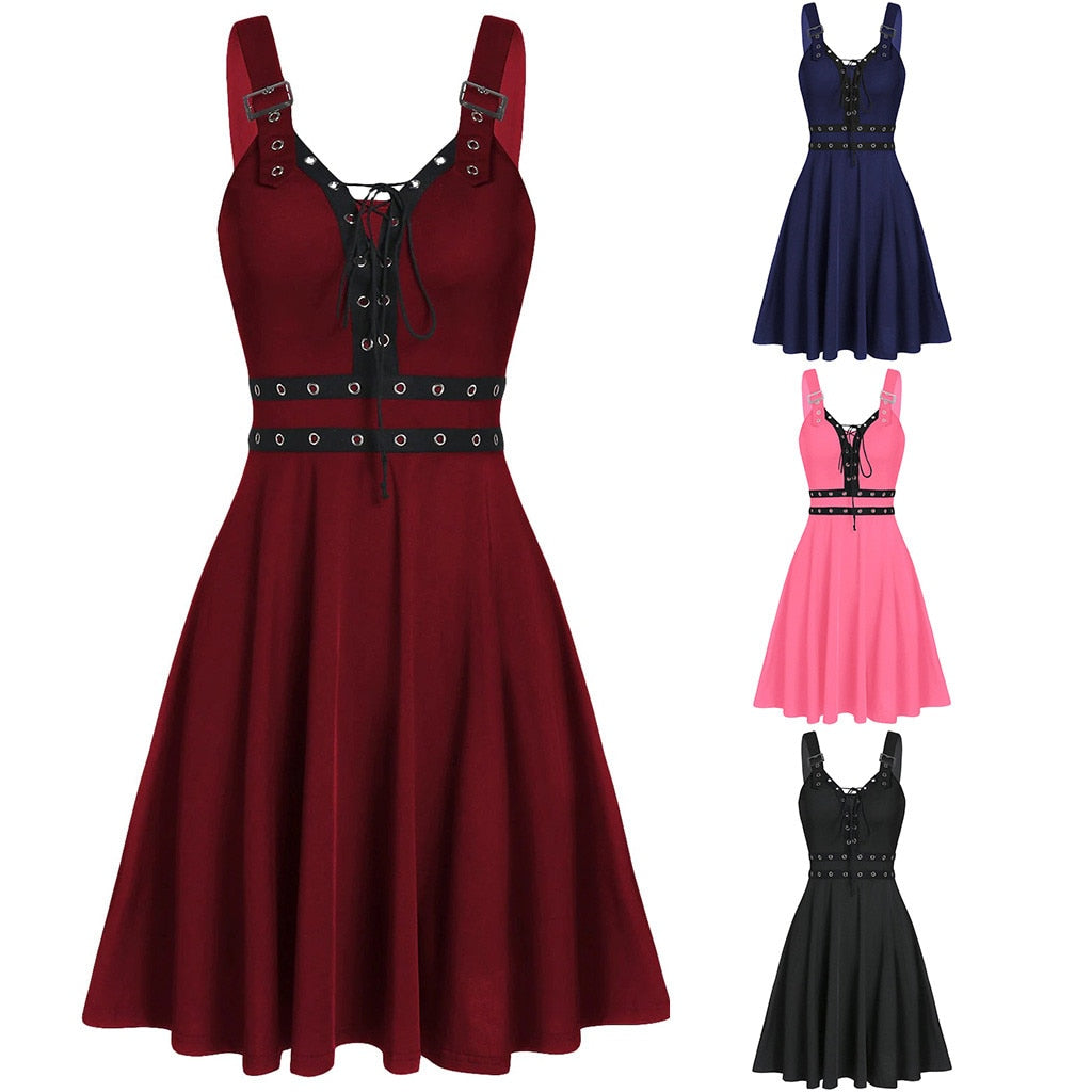 Funki Findz | Dresses | Women's Gothic Lace Up Mini Dress