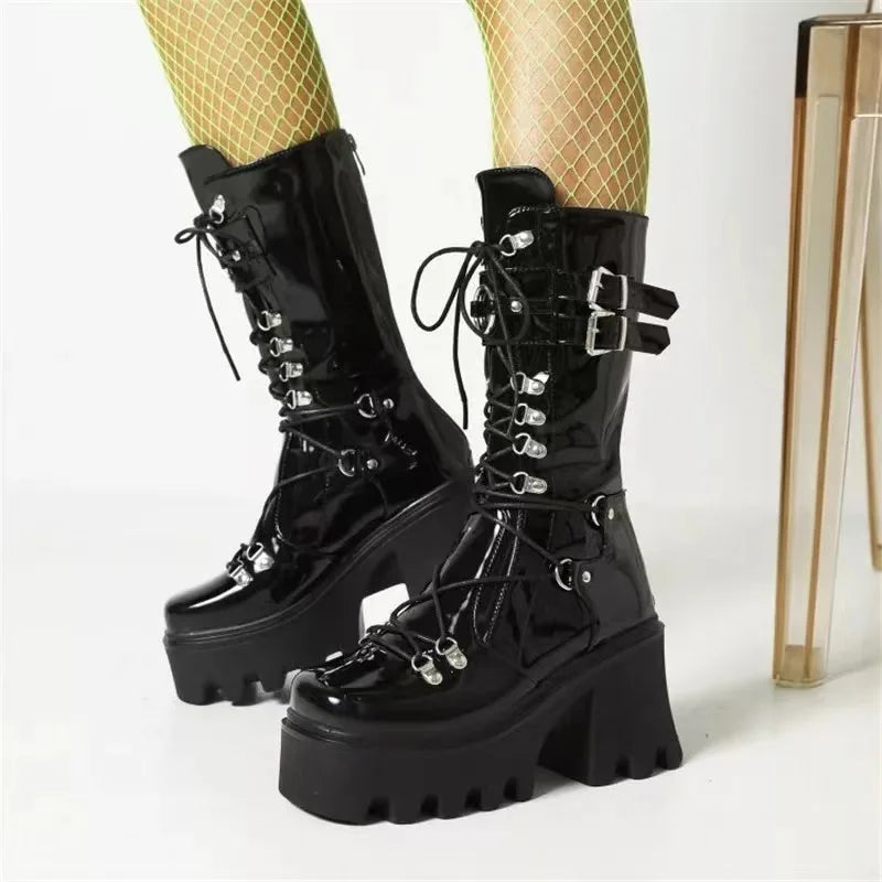 Funki Findz | Boots | Women's Mid-Calf Platform Buckle Boots