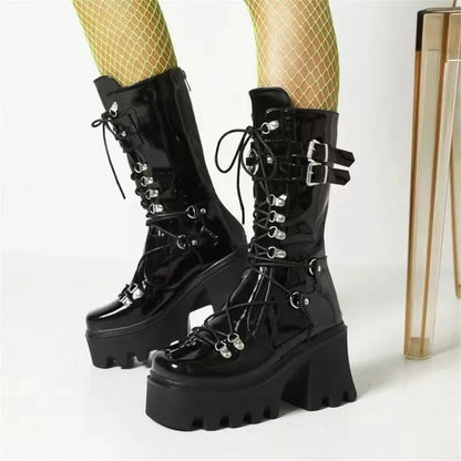 Funki Findz | Boots | Women's Mid-Calf Platform Buckle Boots