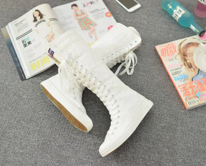 Funki Findz | Boots | Women's Canvas Knee High Lace Up Boots